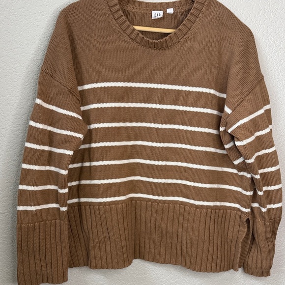 GAP Sweaters - GAP Knit Sweater Striped Oversized Tan and White size Large